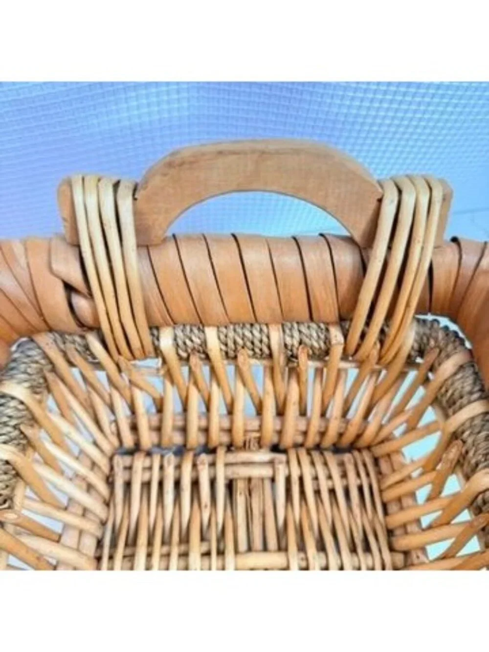 Vintage Hand Woven Splint Wood Porcupine Twist Gathering Basket Boho Rustic